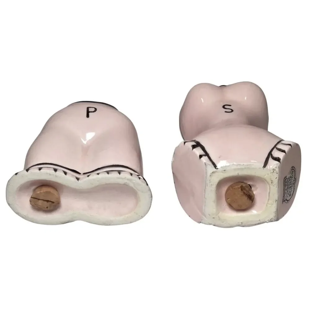 Vintage Enesco Japan Pink Lingerie Salt Pepper Shakers Corset Girdle MCM Kitsch